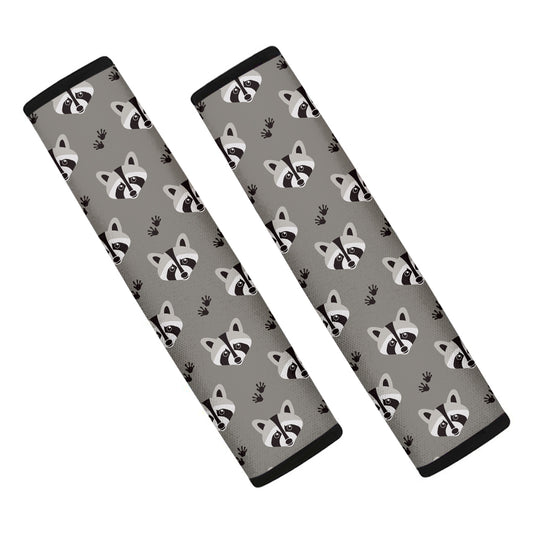 Grey Raccoon Pattern Print Car Seat Belt Covers