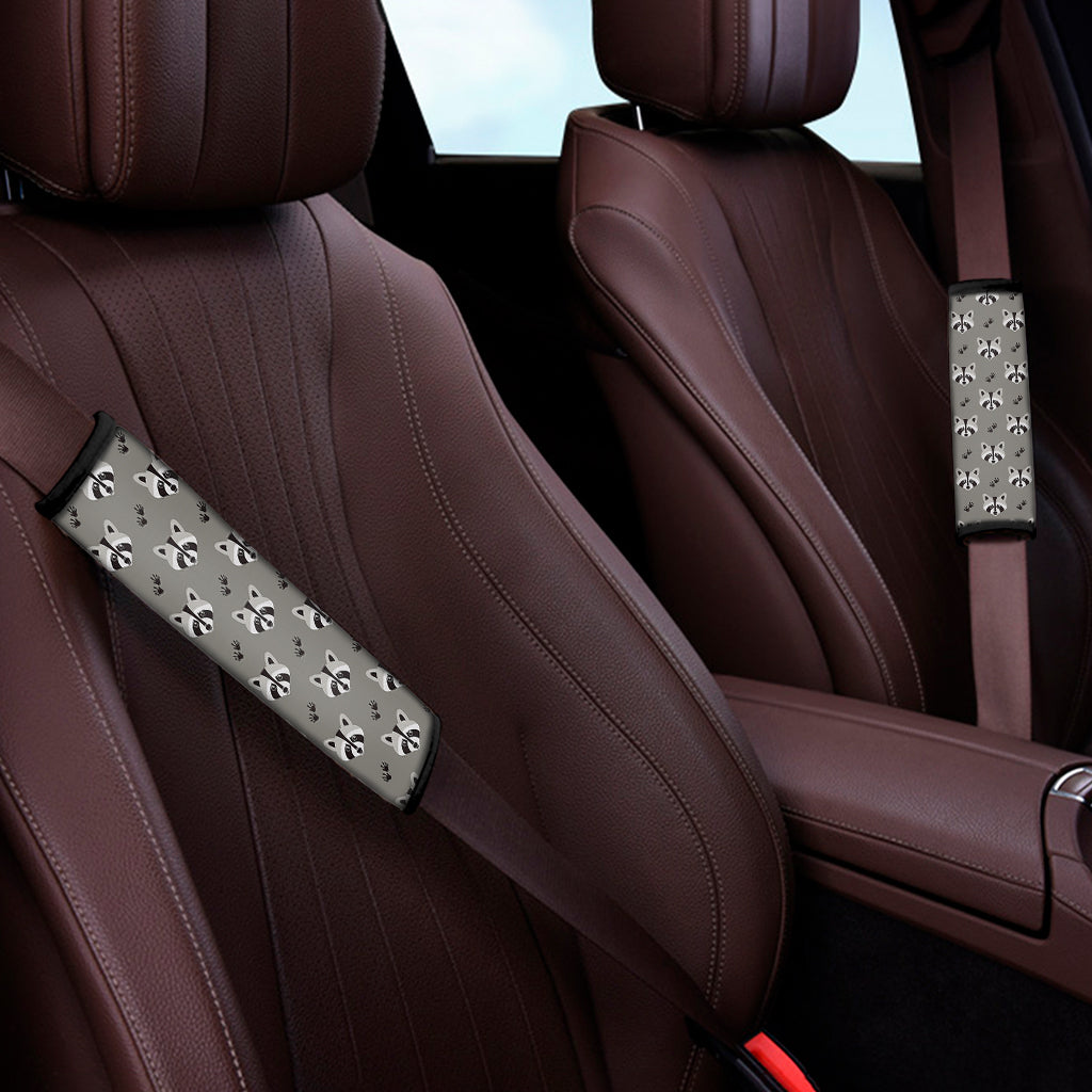Grey Raccoon Pattern Print Car Seat Belt Covers