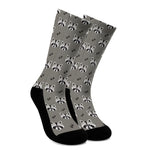 Grey Raccoon Pattern Print Crew Socks