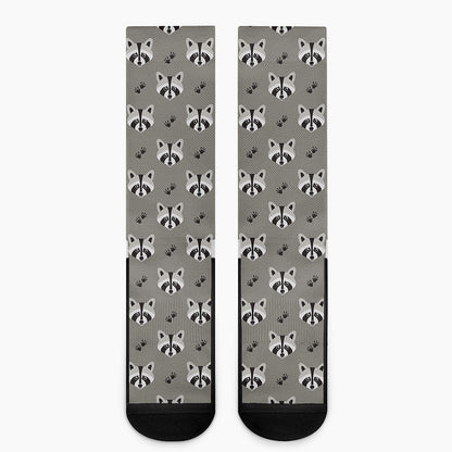 Grey Raccoon Pattern Print Crew Socks