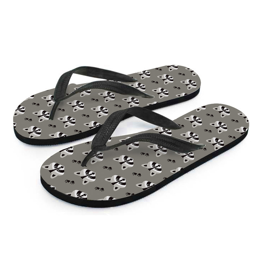 Grey Raccoon Pattern Print Flip Flops