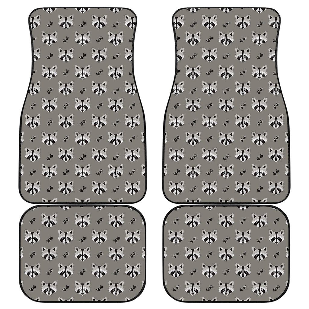 Grey Raccoon Pattern Print Front and Back Car Floor Mats