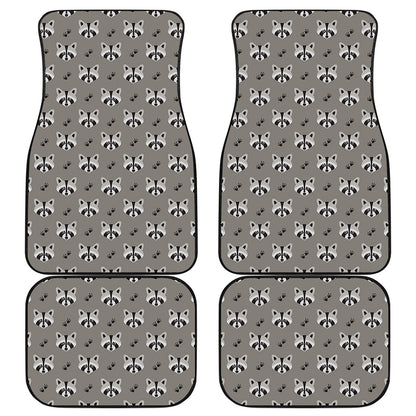 Grey Raccoon Pattern Print Front and Back Car Floor Mats
