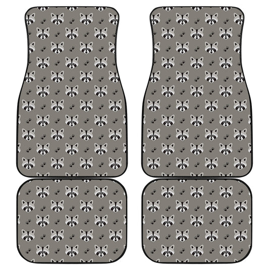 Grey Raccoon Pattern Print Front and Back Car Floor Mats