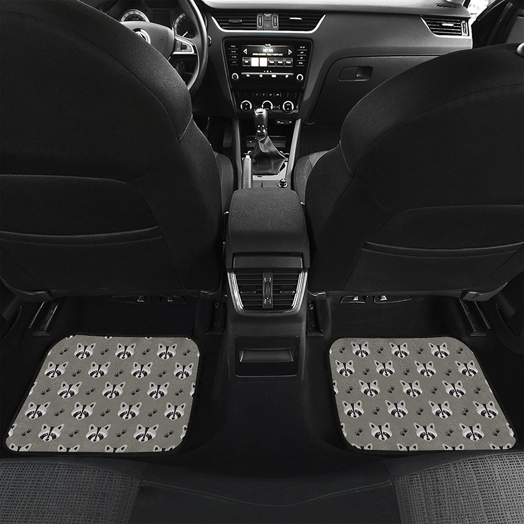 Grey Raccoon Pattern Print Front and Back Car Floor Mats