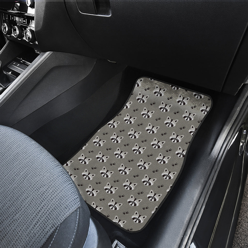 Grey Raccoon Pattern Print Front and Back Car Floor Mats