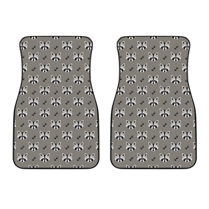 Grey Raccoon Pattern Print Front Car Floor Mats