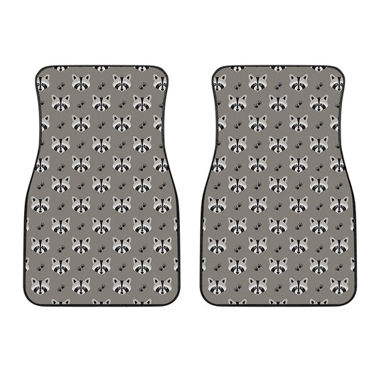 Grey Raccoon Pattern Print Front Car Floor Mats