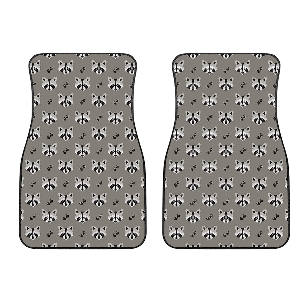 Grey Raccoon Pattern Print Front Car Floor Mats
