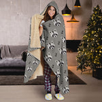 Grey Raccoon Pattern Print Hooded Blanket