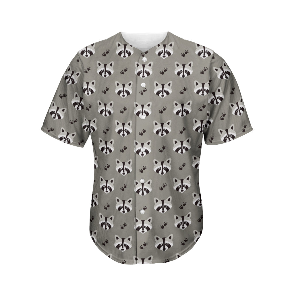 Grey Raccoon Pattern Print Men's Baseball Jersey