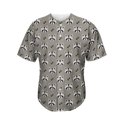 Grey Raccoon Pattern Print Men's Baseball Jersey