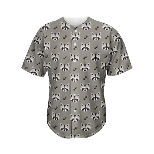 Grey Raccoon Pattern Print Men's Baseball Jersey