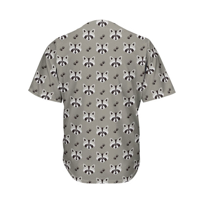 Grey Raccoon Pattern Print Men's Baseball Jersey