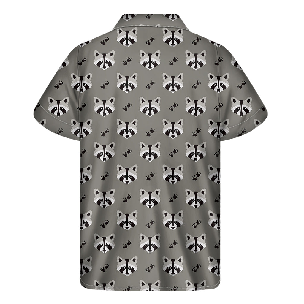 Grey Raccoon Pattern Print Men's Short Sleeve Shirt