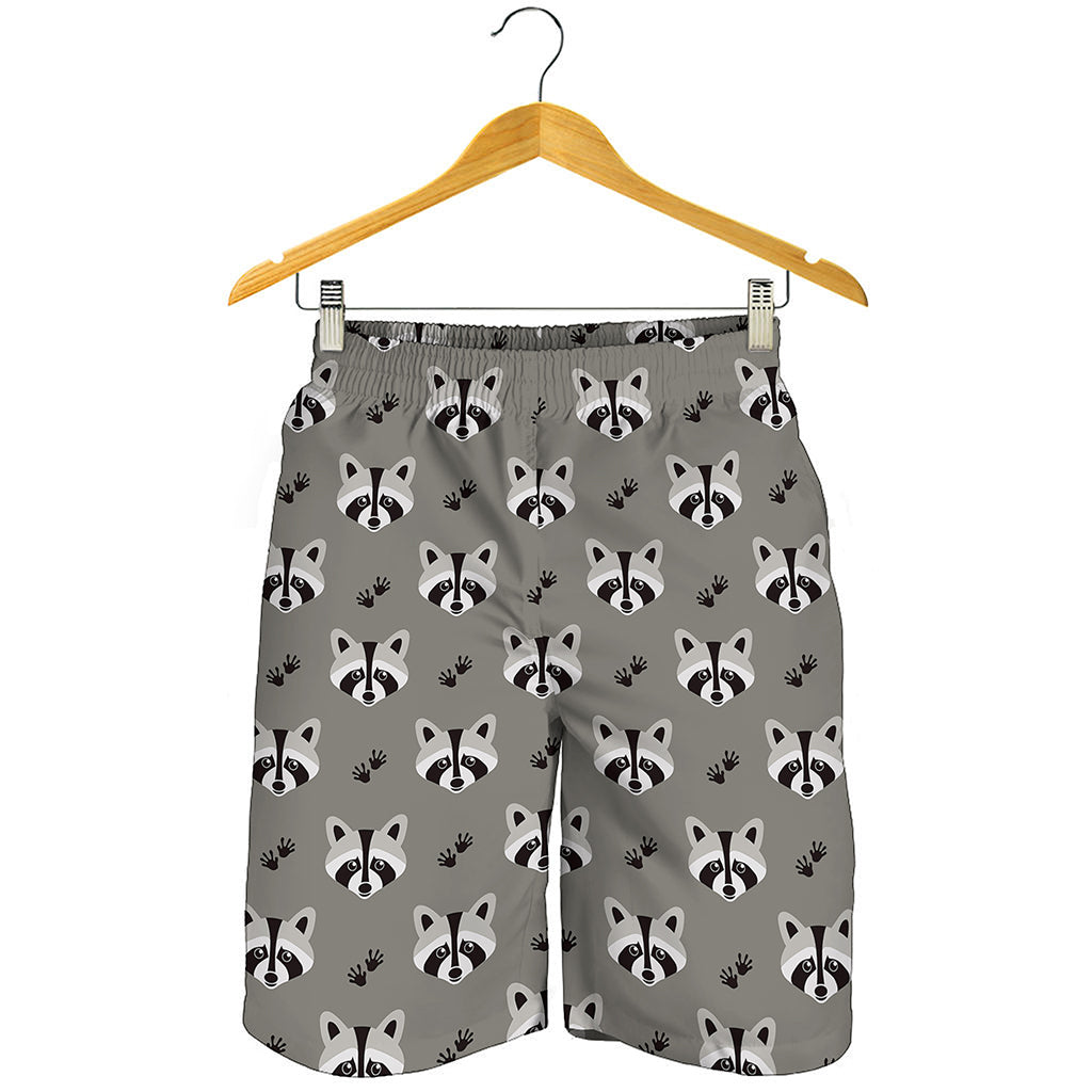 Grey Raccoon Pattern Print Men's Shorts