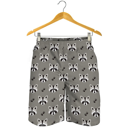 Grey Raccoon Pattern Print Men's Shorts