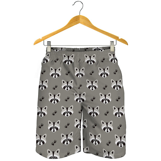 Grey Raccoon Pattern Print Men's Shorts