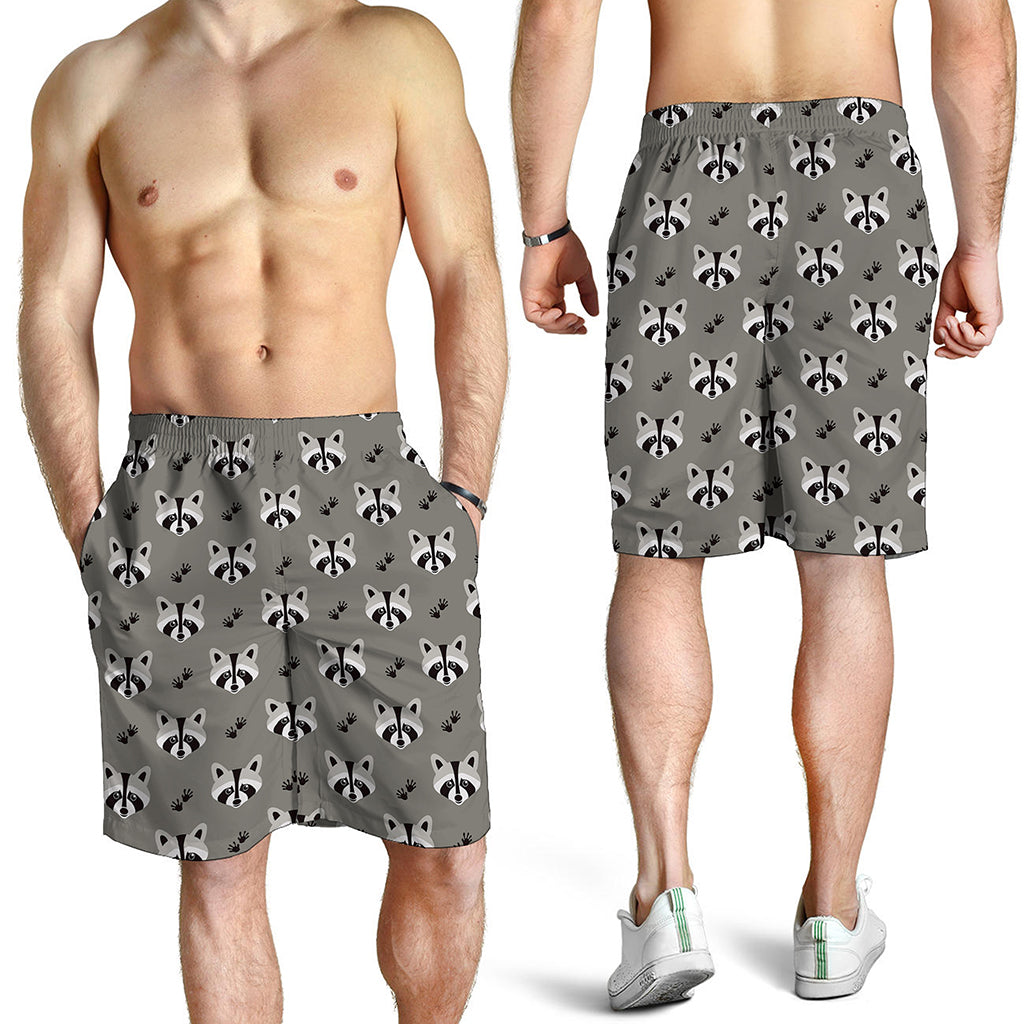 Grey Raccoon Pattern Print Men's Shorts