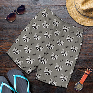 Grey Raccoon Pattern Print Men's Shorts