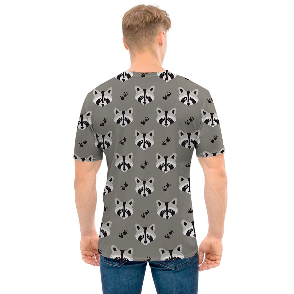 Grey Raccoon Pattern Print Men's T-Shirt