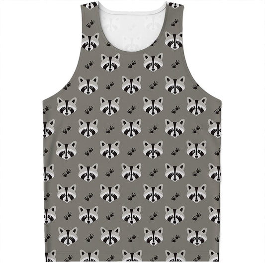 Grey Raccoon Pattern Print Men's Tank Top