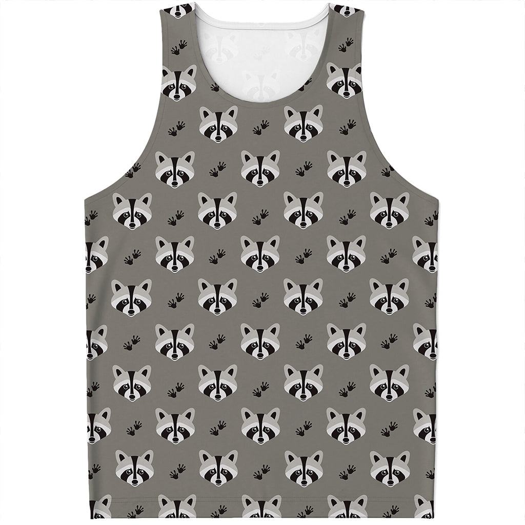 Grey Raccoon Pattern Print Men's Tank Top