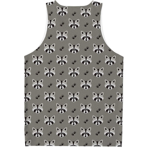 Grey Raccoon Pattern Print Men's Tank Top