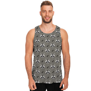 Grey Raccoon Pattern Print Men's Tank Top