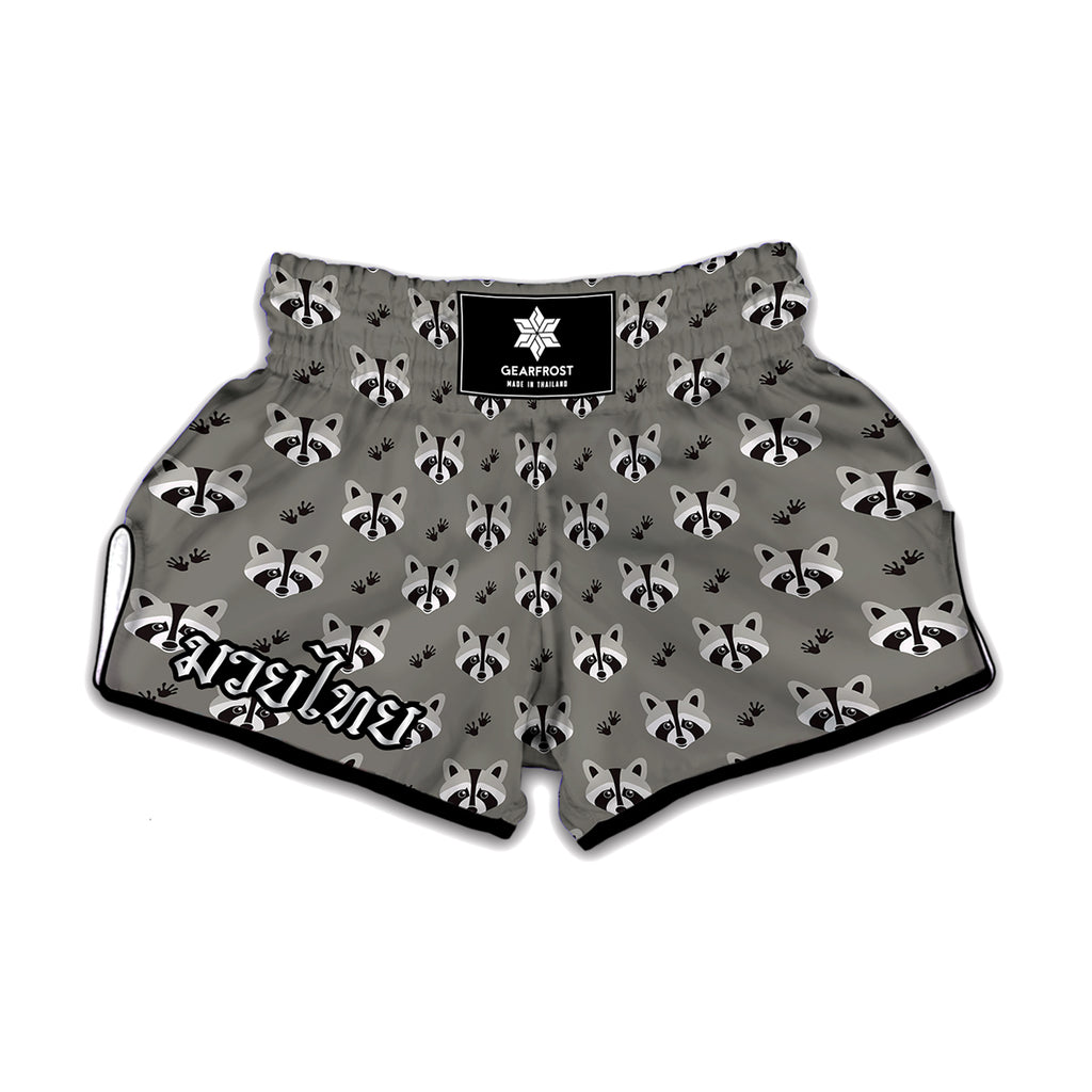 Grey Raccoon Pattern Print Muay Thai Boxing Shorts