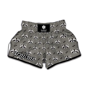 Grey Raccoon Pattern Print Muay Thai Boxing Shorts
