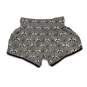 Grey Raccoon Pattern Print Muay Thai Boxing Shorts