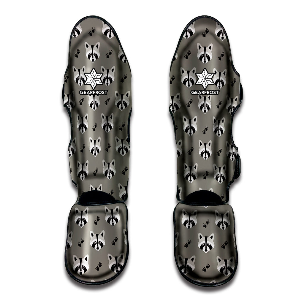 Grey Raccoon Pattern Print Muay Thai Shin Guard