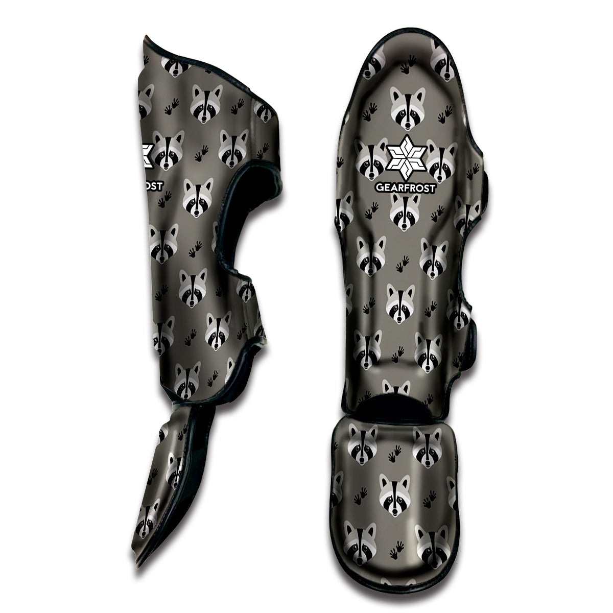 Grey Raccoon Pattern Print Muay Thai Shin Guard