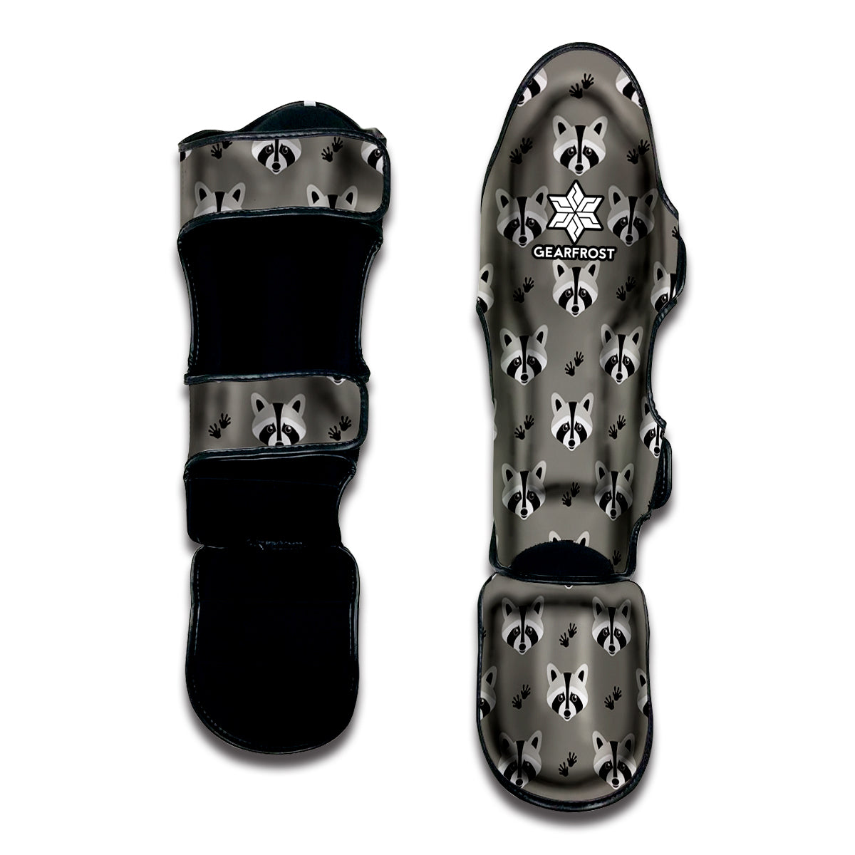 Grey Raccoon Pattern Print Muay Thai Shin Guard