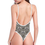 Grey Raccoon Pattern Print One Piece High Cut Swimsuit