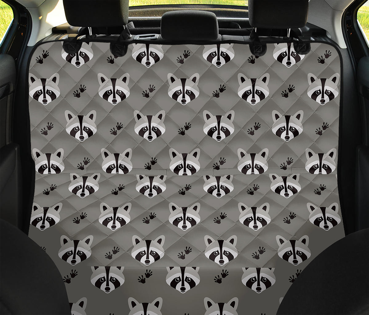 Grey Raccoon Pattern Print Pet Car Back Seat Cover