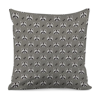 Grey Raccoon Pattern Print Pillow Cover