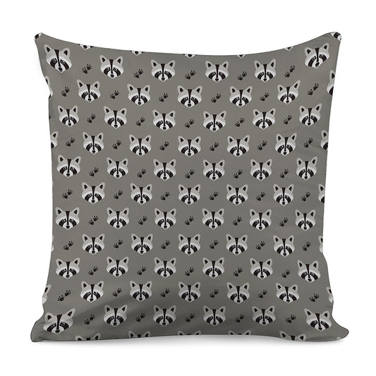 Grey Raccoon Pattern Print Pillow Cover