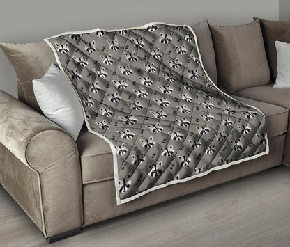 Grey Raccoon Pattern Print Quilt