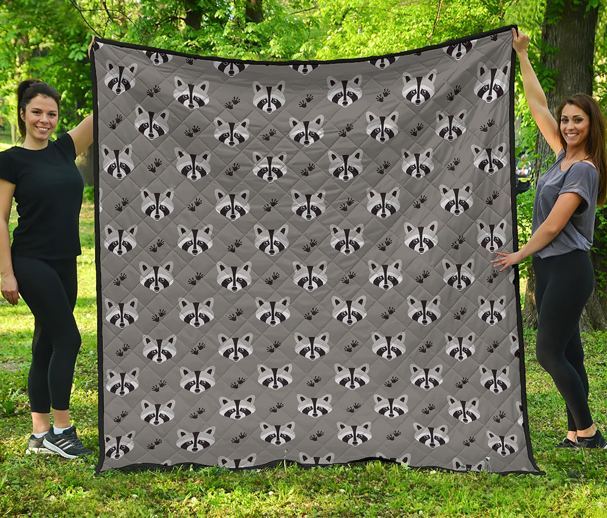 Grey Raccoon Pattern Print Quilt