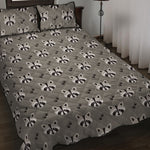 Grey Raccoon Pattern Print Quilt Bed Set