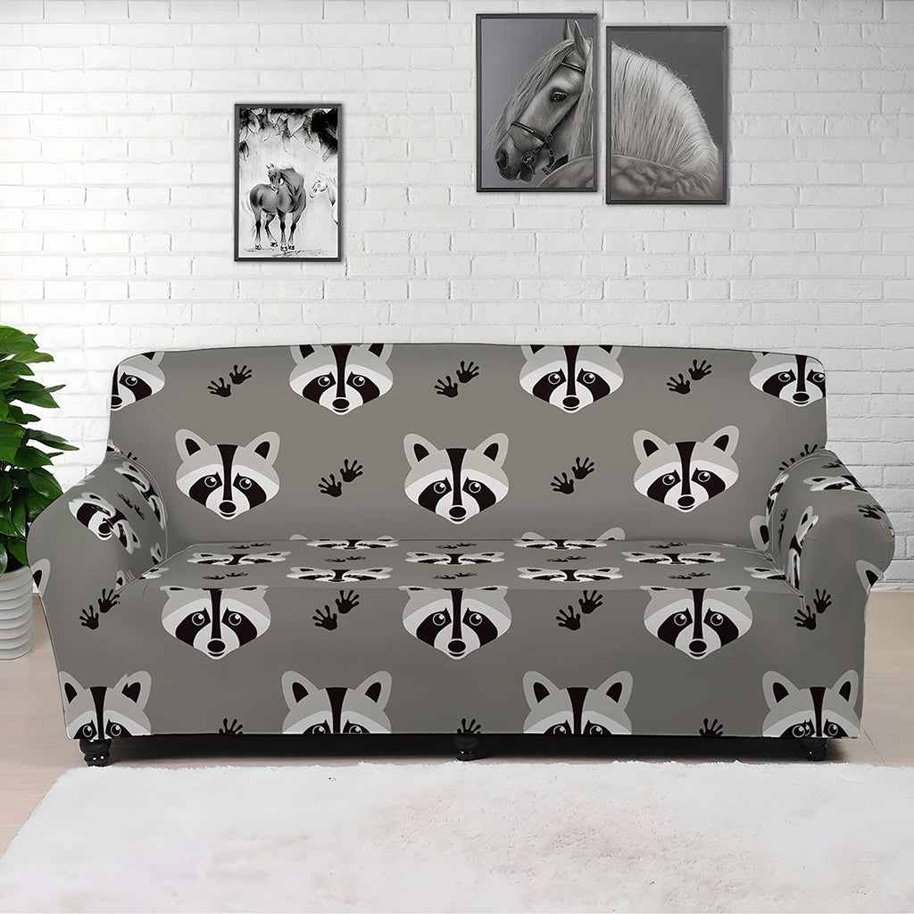 Grey Raccoon Pattern Print Sofa Cover