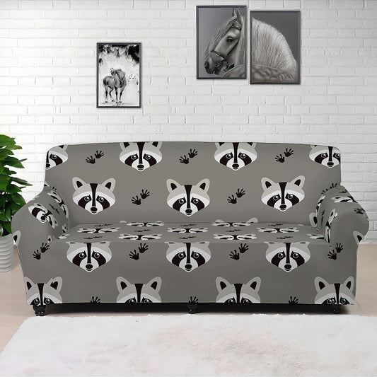 Grey Raccoon Pattern Print Sofa Cover