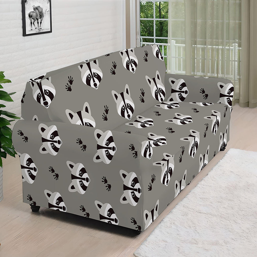 Grey Raccoon Pattern Print Sofa Cover