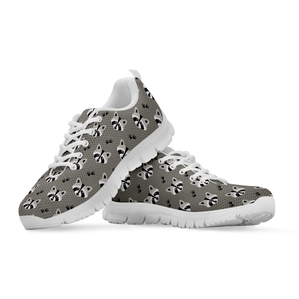 Grey Raccoon Pattern Print White Sneakers