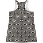 Grey Raccoon Pattern Print Women's Racerback Tank Top