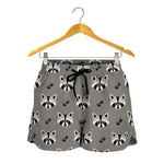 Grey Raccoon Pattern Print Women's Shorts
