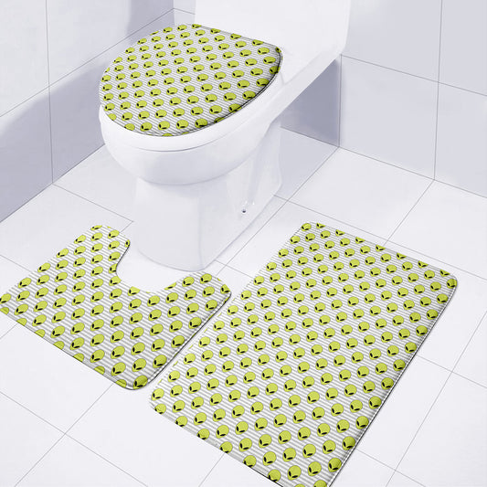 Grey Striped Alien Pattern Print 3 Piece Bath Mat Set