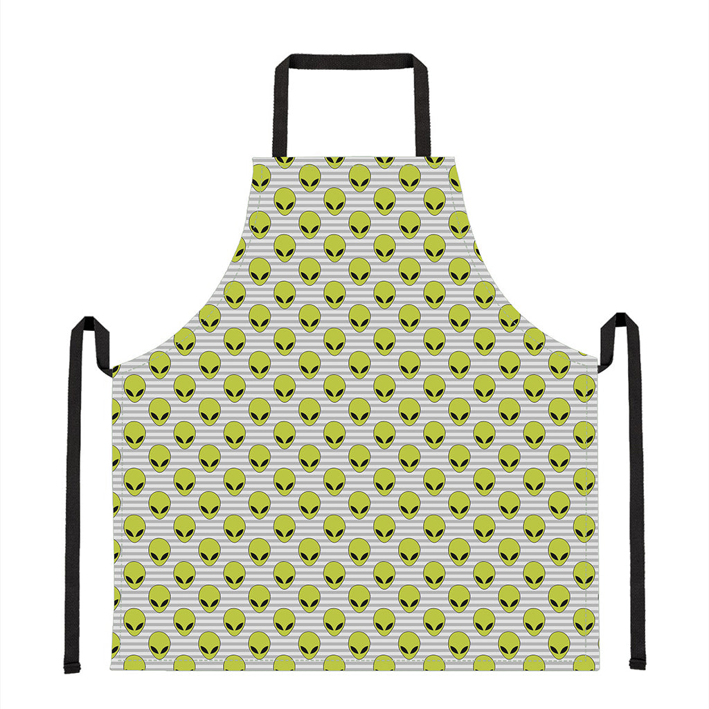 Grey Striped Alien Pattern Print Apron